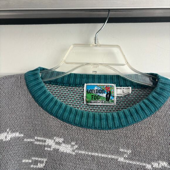 VTG London Fog Golf Sweater Men's Large Made in USA 100% Cotton Intarsia Knit - Picture 14 of 15